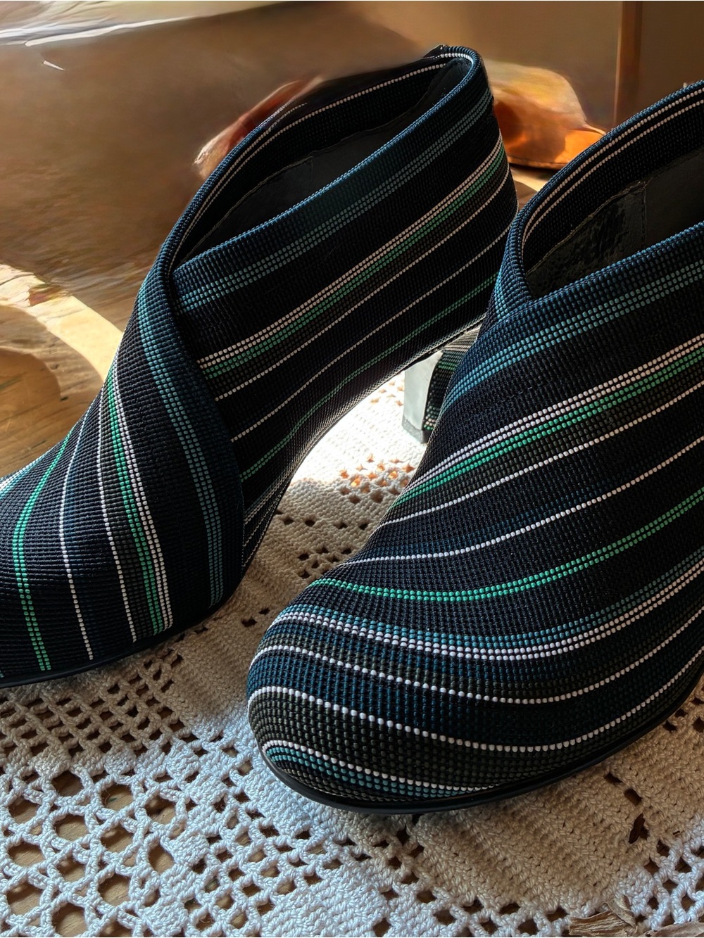 United Nude Striped Ankle Booties in Black, Green and White